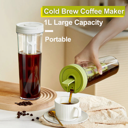 Manual Cold Brew Maker Refrigerator Cold Water Kettle with Filter Portable Coffee Pot Fruit Tea Moka Pot Coffeeware Teaware