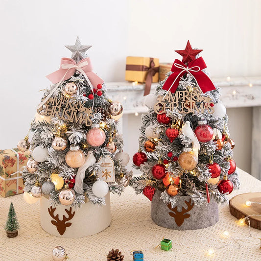 45/60cm Mini Christmas Tree With Lights DIY Desktop Golden Red Christmas Decorations