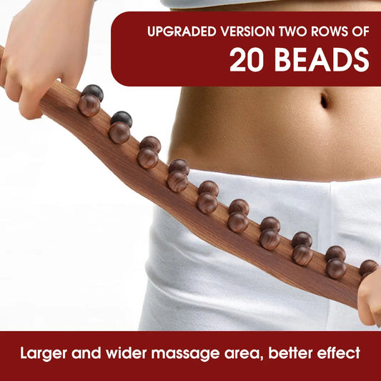 20 Beads Massager Body Natural Carbonized Beech Wood Scraping Massage Stick Back Massager SPA Therapy Point Guasha Relax Tool