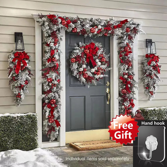 Christmas Wreath for Front Door Christmas Door Wreath Red Ball Ornaments for Door Window Mantle Indoor Outdoor Christmas Decorat