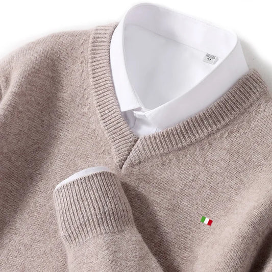 Men's Cashmere Warm Pullovers Sweater V Neck Wool Knitwear Plus Size
