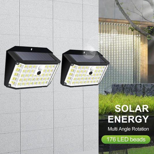 Solar Outdoor Lights 176 LED Solar Powered Motion Sensor Flood Lights IP65 Waterproof 3 Modes Wall Lamp For Outside