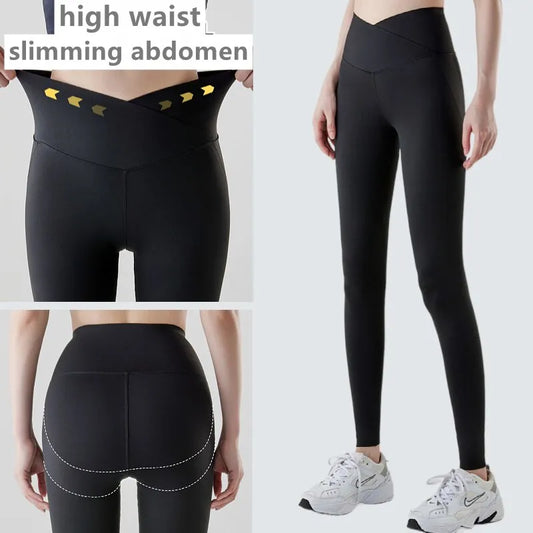 2023 Nylon Back V Butt Yoga Pants Women High Waist Fitness Workout Gym Running Scrunch Leggings
