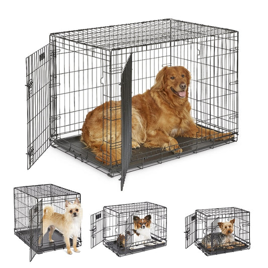 Double Door Folding Metal Dog Crate - todayshealthandwellnessshop