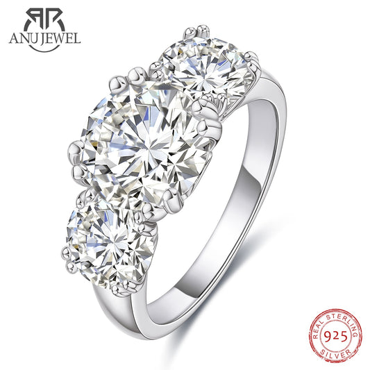 Moissanite Luxury Three Stone Engagement Ring 925 Silver Rings 18K Gold - todayshealthandwellnessshop