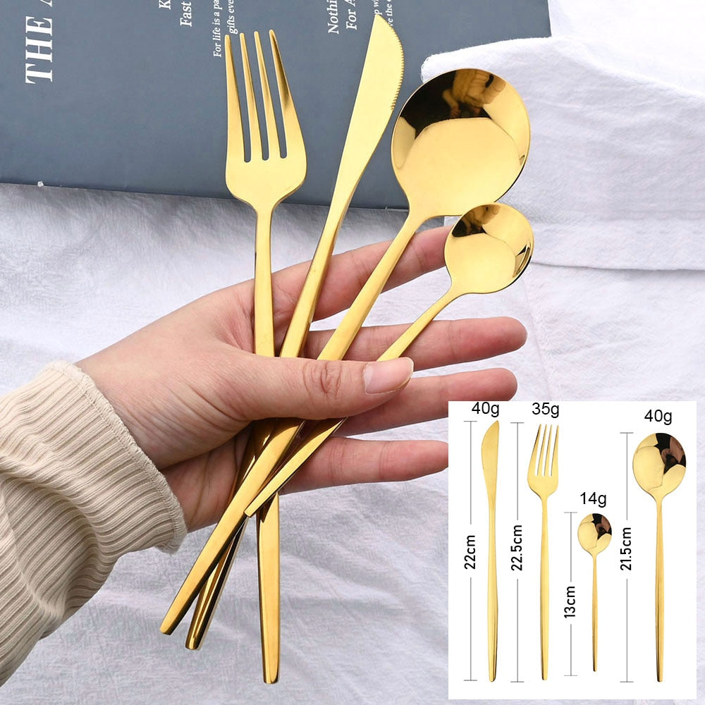 24Pcs Black Handle Golden Cutlery Set Stainless Steel - todayshealthandwellnessshop