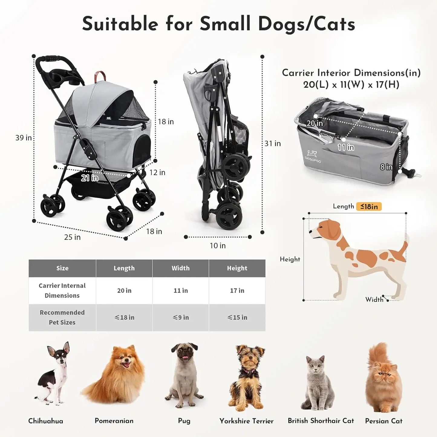 Dog Cat Pet Gear 3-in-1 Foldable Pet Stroller Detachable Carrier, Car Seat and Stroller with Push Button Entry for Small Pets