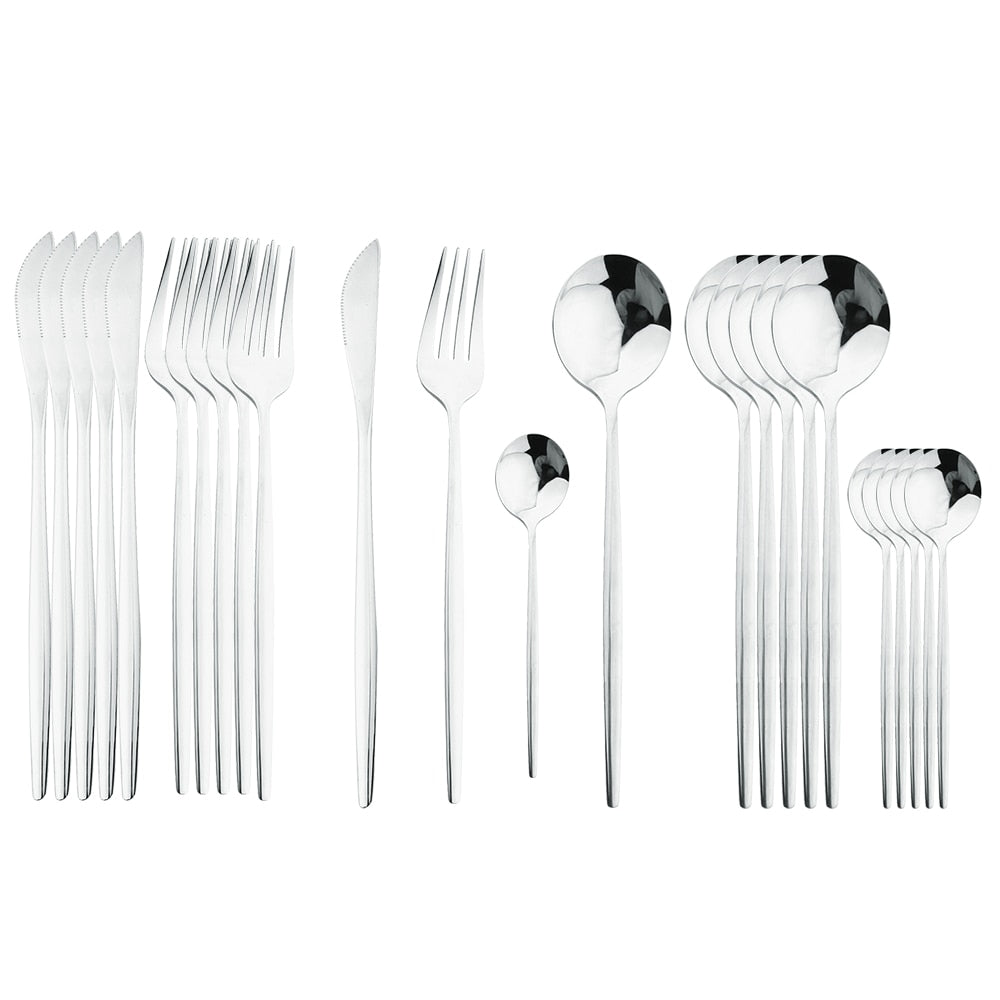 24Pcs Black Handle Golden Cutlery Set Stainless Steel - todayshealthandwellnessshop