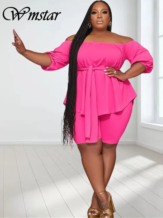 Plus Size New In Matching Sets Two Piece Sets Women Loose Top Shorts Tracksuit