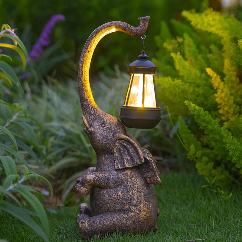 Outdoor Elephant Solar Lamp, Waterproof, Solid Resin Craft, Garden Decoration, Home Decoration