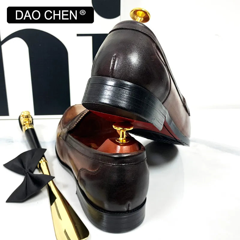 DAOCHEN LUXURY MEN'S SHOES BLACK COFFEE PENNY LOAFERS CASUAL OFFICE GENUINE LEATHER SHOES FOR MEN