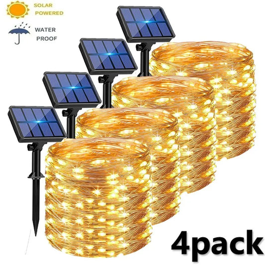 4Pack Solar String Lights Outdoor Waterproof Solar Powered Copper Wire 8 Modes Fairy Lights for Wedding Party Christmas Tree