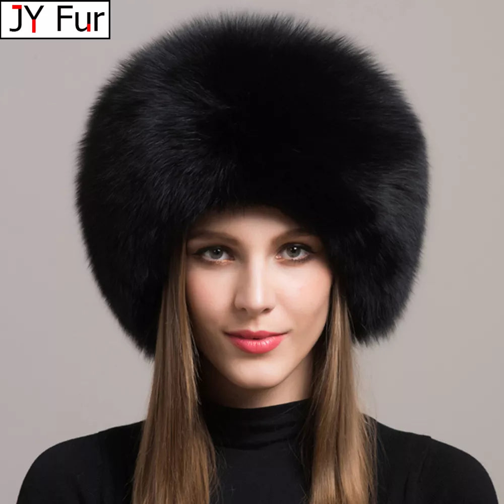 100% natural Fox Fur Hat Women Cap Thick Fur Women Hat With Earmuffs Hat