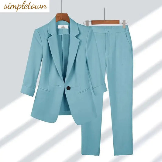 2023 Summer New Thin Jacket Blazer Casual Wide Leg Pants Two Piece Elegant Women's Pants Set Office Outfits Business Clothing