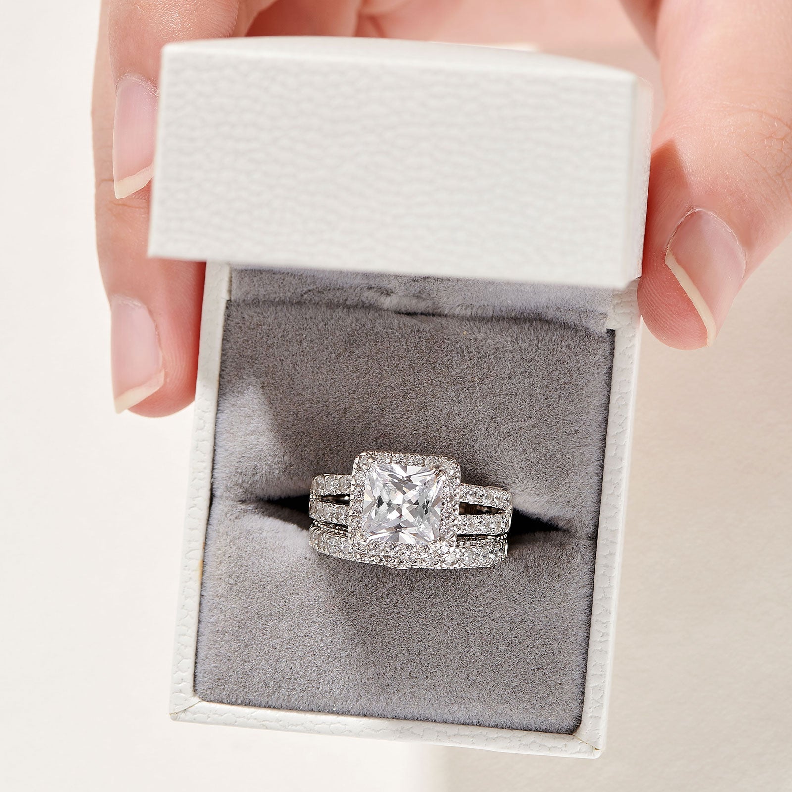 2 Pcs Vintage Wedding Rings Set Solid 925 Sterling Silver 4Ct Princess Cut - todayshealthandwellnessshop