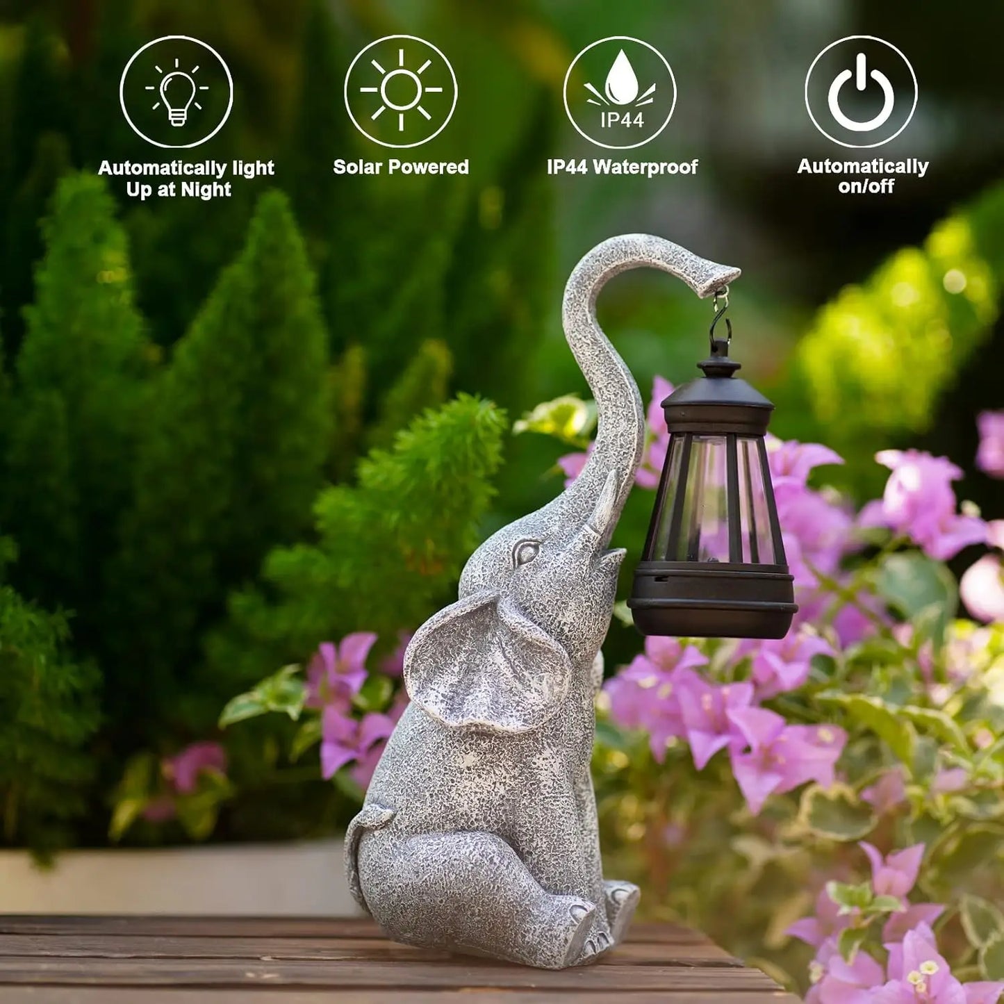 Outdoor Elephant Solar Lamp, Waterproof, Solid Resin Craft, Garden Decoration, Home Decoration