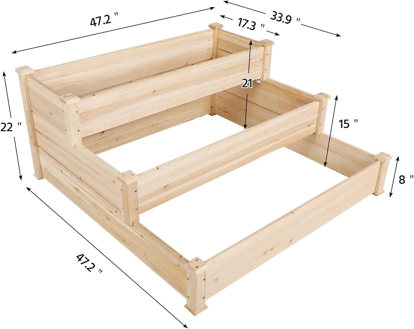 Yaheetech 3 Tier 47 x 47 x 22in Raised Garden Bed Horticulture Outdoor Elevated Flower Box Tiered Garden Bed Wooden Vegetables