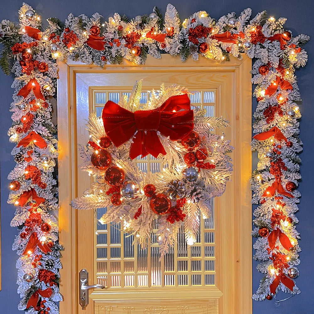 Christmas Wreath for Front Door Christmas Door Wreath Red Ball Ornaments for Door Window Mantle Indoor Outdoor Christmas Decorat