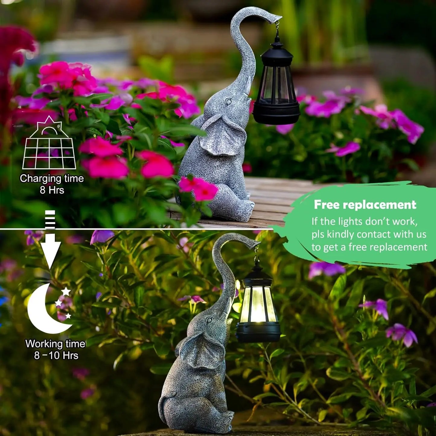 Outdoor Elephant Solar Lamp, Waterproof, Solid Resin Craft, Garden Decoration, Home Decoration