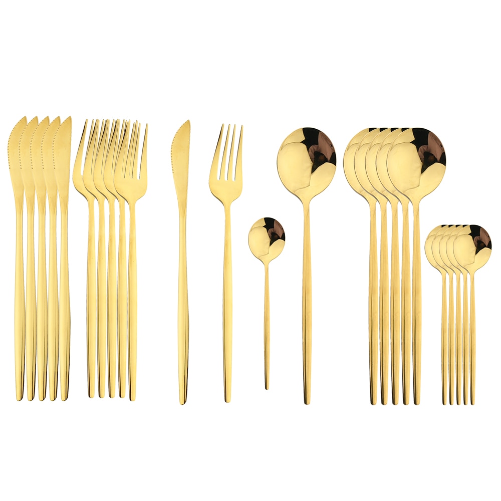 24Pcs Black Handle Golden Cutlery Set Stainless Steel - todayshealthandwellnessshop