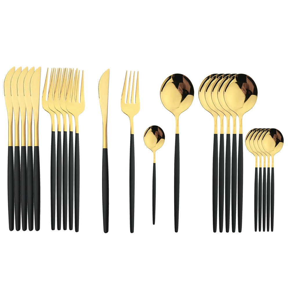 24Pcs Black Handle Golden Cutlery Set Stainless Steel - todayshealthandwellnessshop