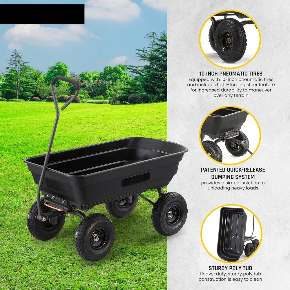 Camping Beach Wagon W/Quick Release System Camping Trolley Cart Poly Garden Dump Cart With Easy to Assemble Steel Frame Supplies
