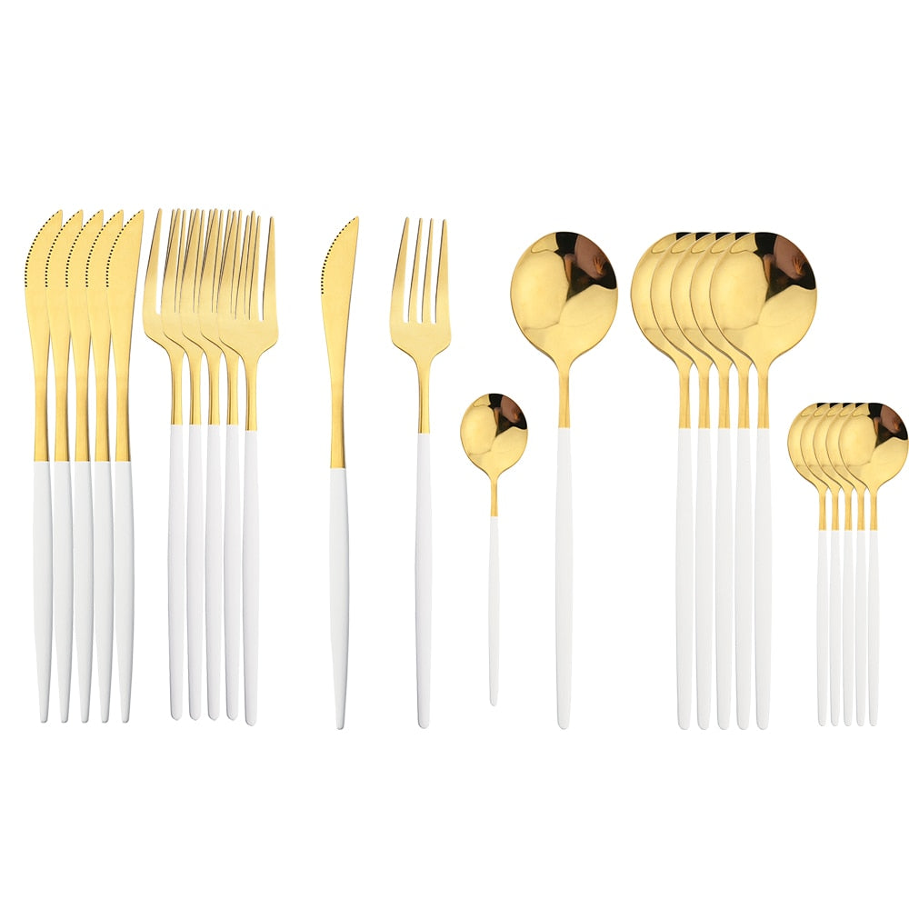 24Pcs Black Handle Golden Cutlery Set Stainless Steel - todayshealthandwellnessshop