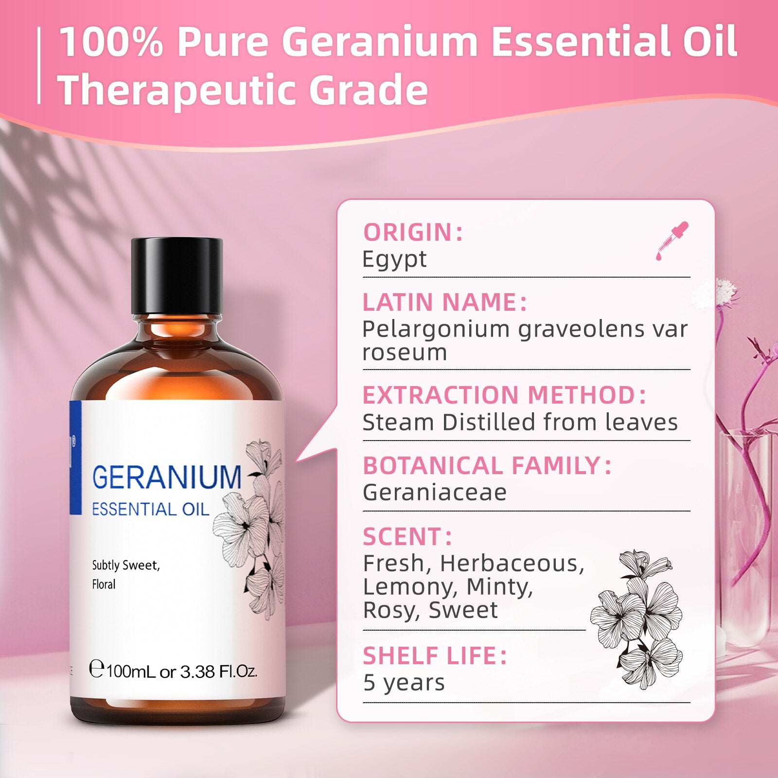 Geranium Essential Oils,100% Pure Nature for Aromatherapy | Used for Diffuser，Humidifier，Massage - todayshealthandwellnessshop