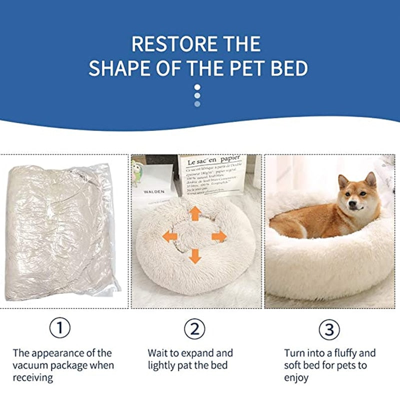 Round Dog Bed Cushion Soft Plush Beds for Dog & Cat Winter Warm