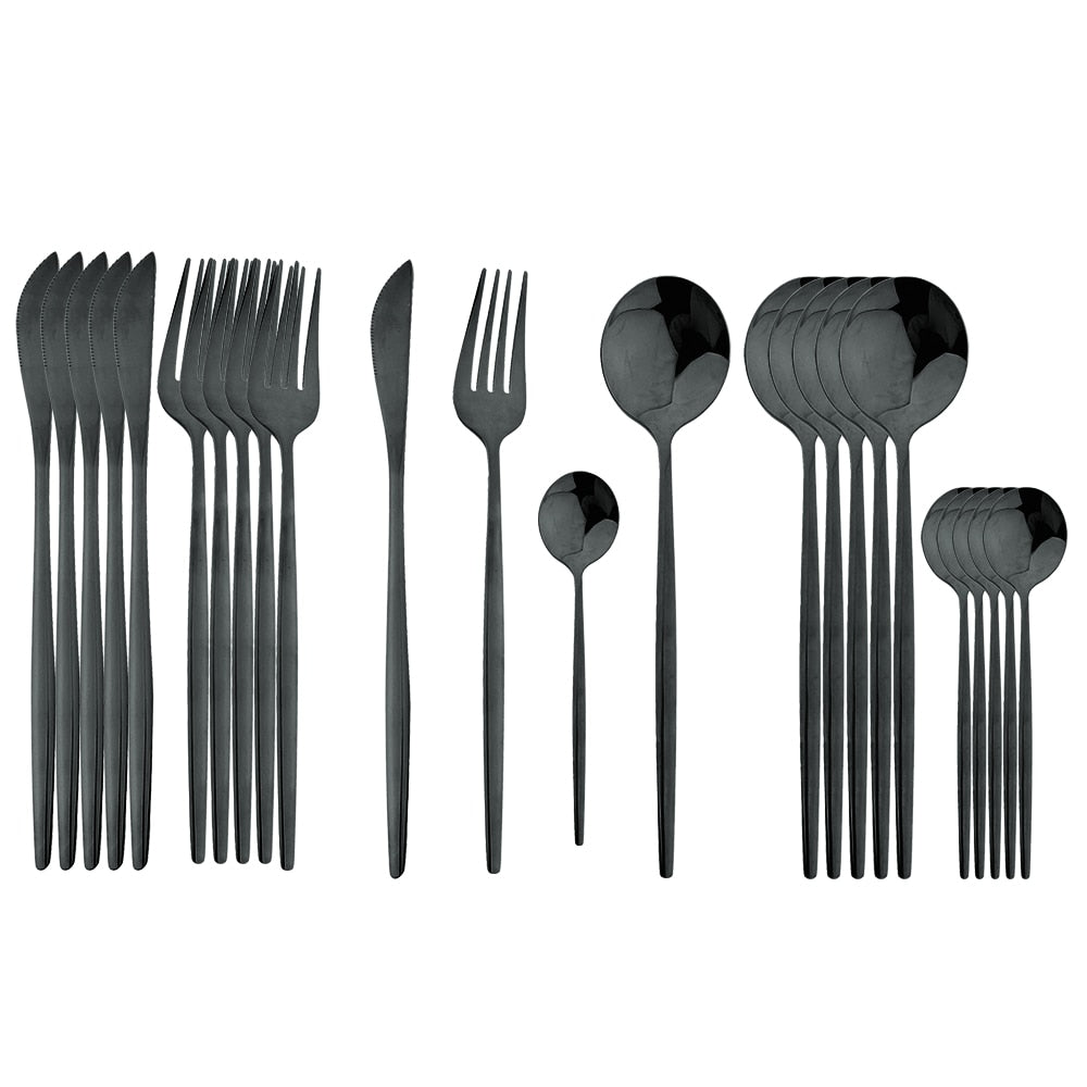 24Pcs Black Handle Golden Cutlery Set Stainless Steel - todayshealthandwellnessshop