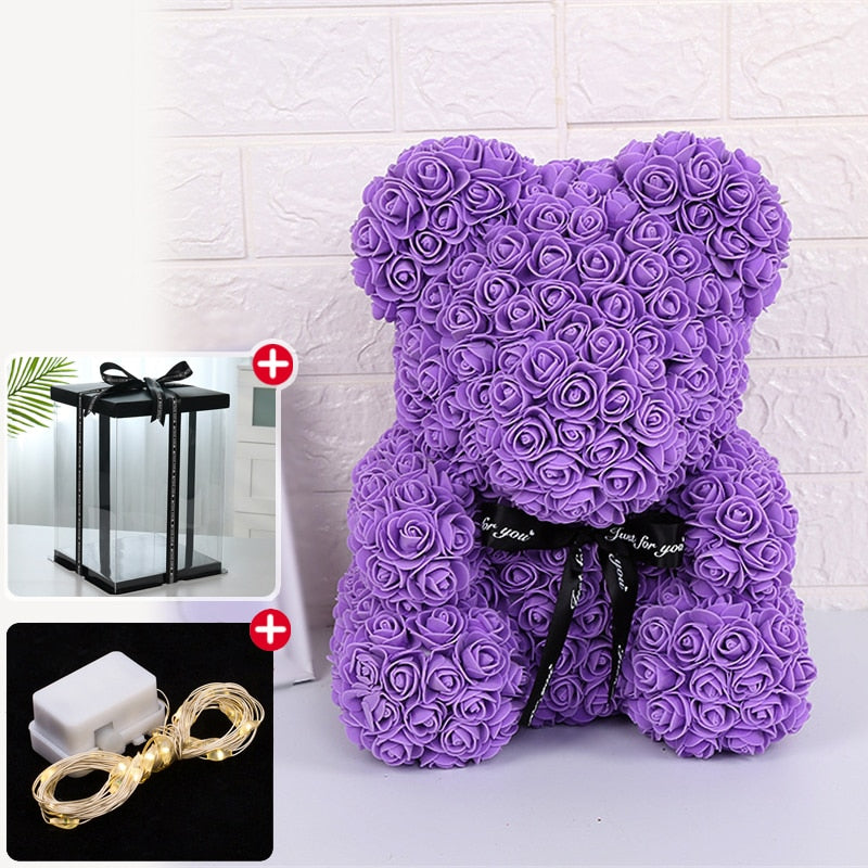 Rose Bear Artificial Flower With Box and Light Rose