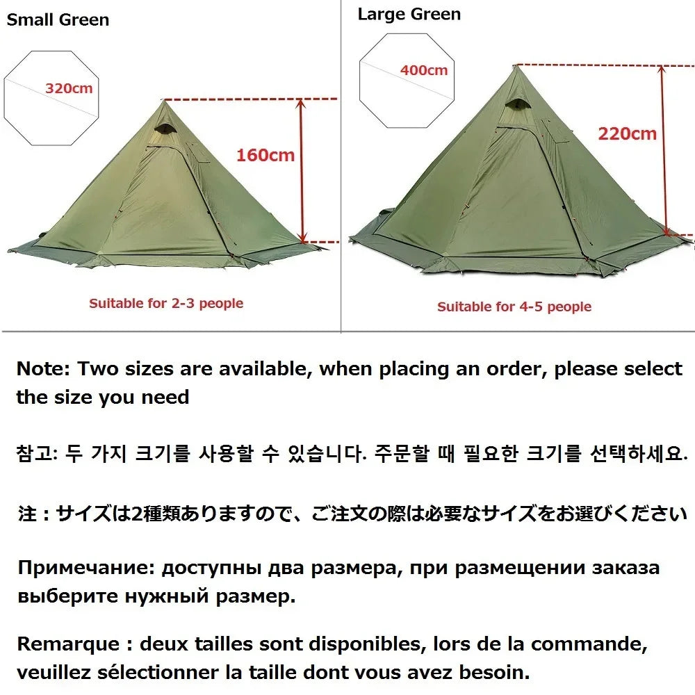 2023 New Pyramid Tent With Snow Skirt Ultralight Outdoor Camping Teepee With A Chimney Hole For Cooking Travel Backpacking Tent