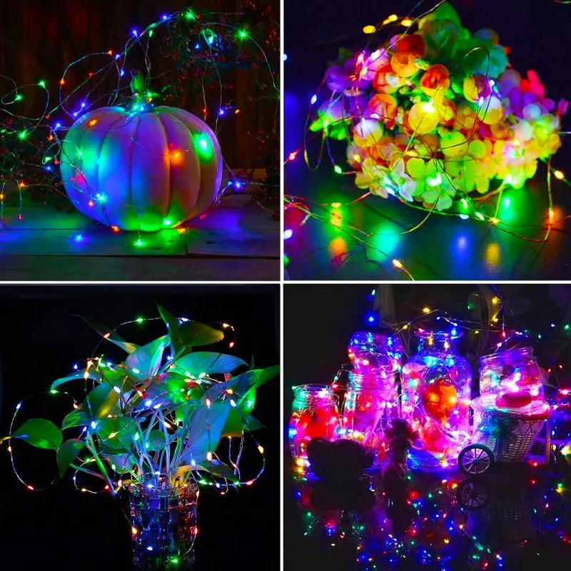 4Pack Solar String Lights Outdoor Waterproof Solar Powered Copper Wire 8 Modes Fairy Lights for Wedding Party Christmas Tree