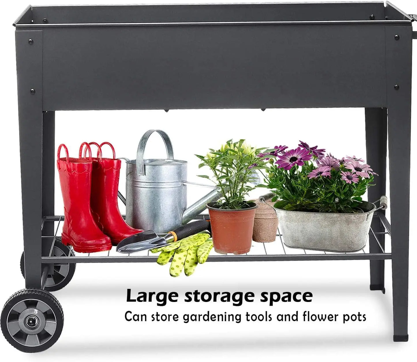 FOYUEE Raised Planter Box with Legs Outdoor Elevated Garden Bed On Wheels for Vegetables Flower Herb Patio