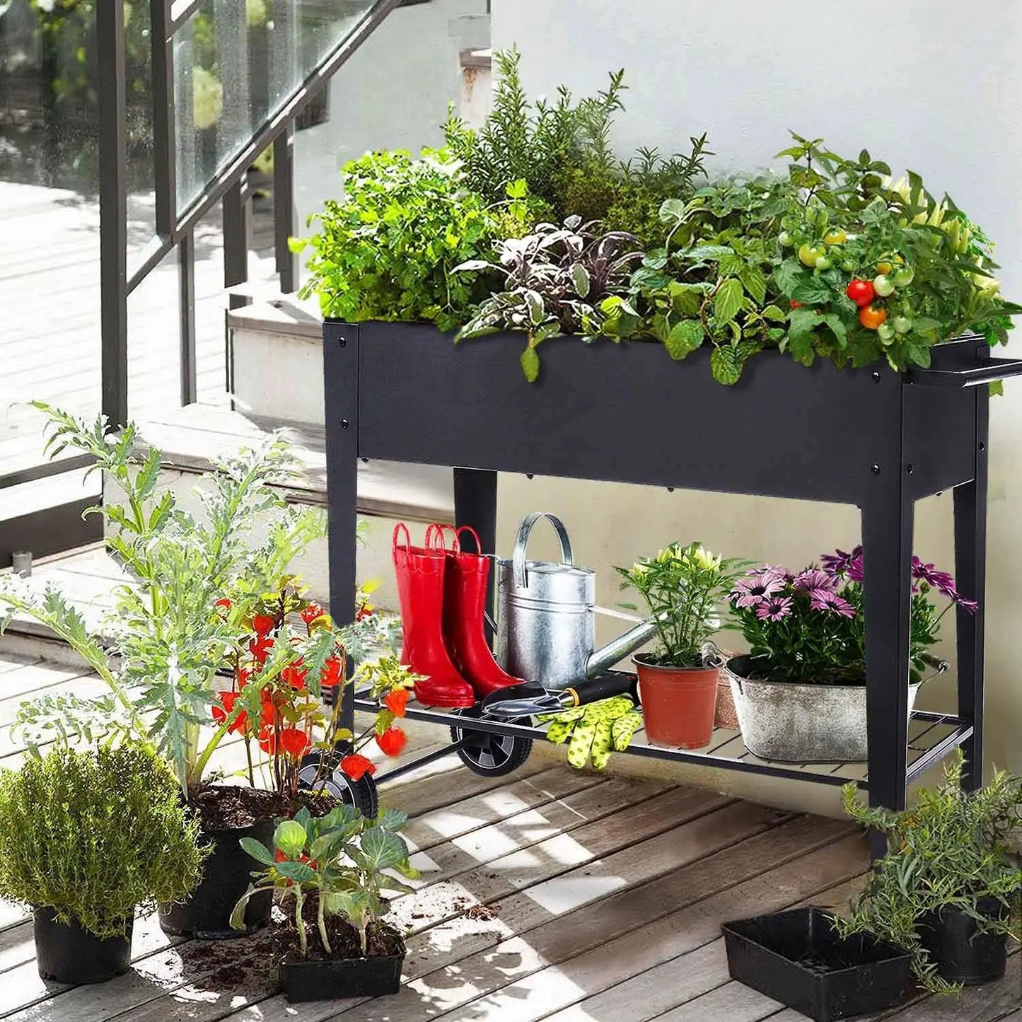 FOYUEE Raised Planter Box with Legs Outdoor Elevated Garden Bed On Wheels for Vegetables Flower Herb Patio