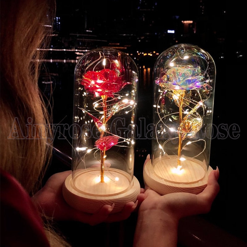 Preserved Roses In Glass Galaxy Rose LED Light - todayshealthandwellnessshop