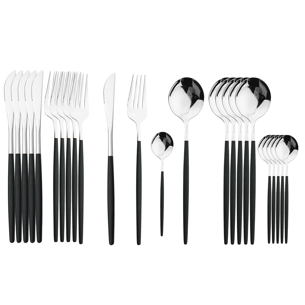 24Pcs Black Handle Golden Cutlery Set Stainless Steel - todayshealthandwellnessshop