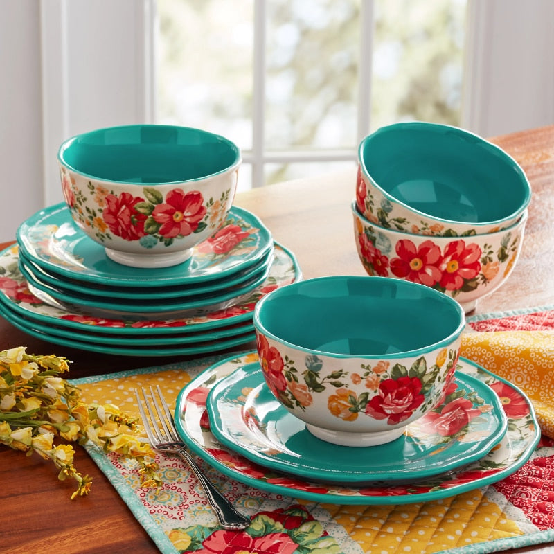 The Pioneer Woman Vintage Floral 12-Piece Dinnerware Set, - todayshealthandwellnessshop