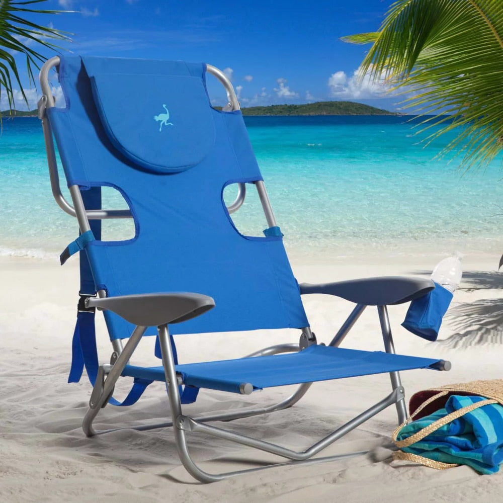 Backpack Steel Beach Chair - Blue Folding Stool - todayshealthandwellnessshop